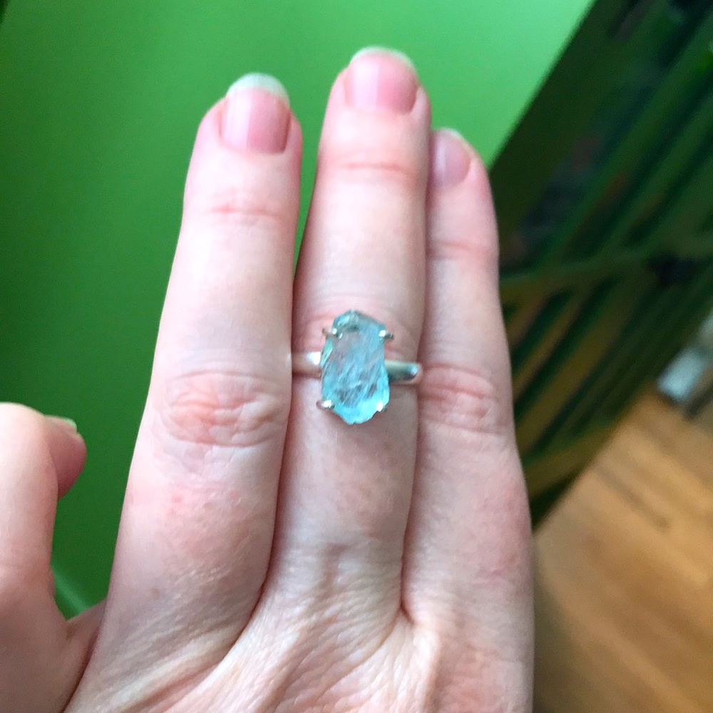 Natural rough aquamarine Sterling silver rings - Picture 7 of 7